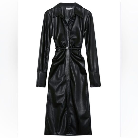 NWT Jonathan SIMKHAI Standard Hearst Faux Leather Midi Shirt Dress Black Size 8 - Picture 10 of 16